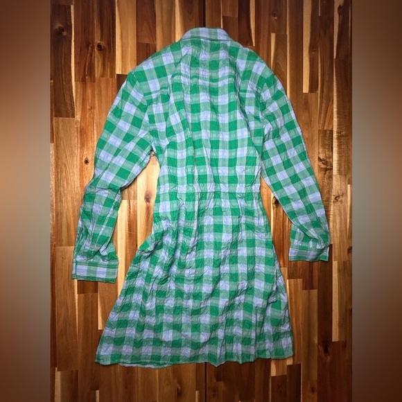Untuck It for Her Seersucker Mila Button Down Shirt Dress Blue Green Gingham Med - Picture 4 of 12